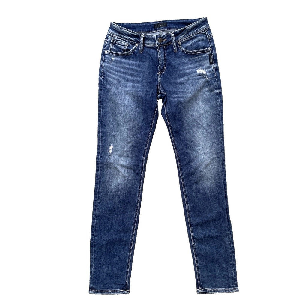 Silver Jeans Co Boyfriend Jeans Women's 27x29 Medium Wash Distressed Stretch